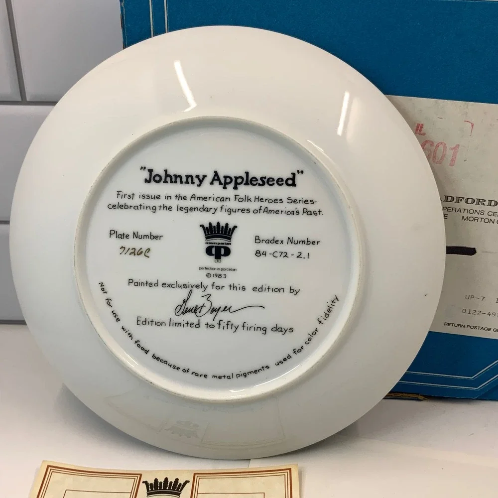 Crown Parian Johnny Appleseed Collector Plate‎ 1983 American Folk Heroes COA Box